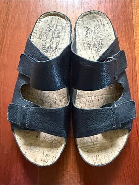 Kork-Ease Black Leather Cork Footbed Slide Sandals